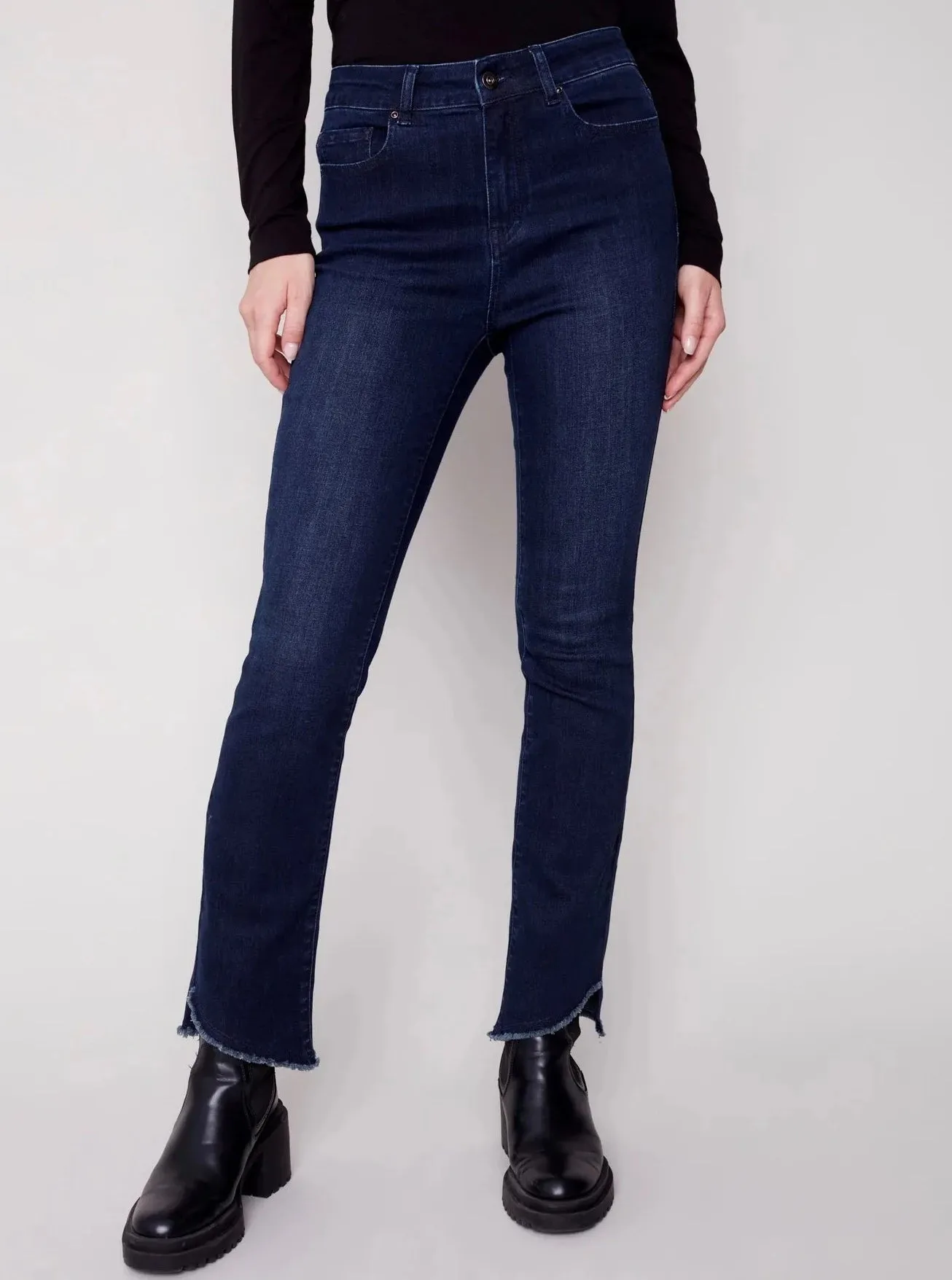 Assymetrical Hem Bootcut Pants [Blue Black-C5429]