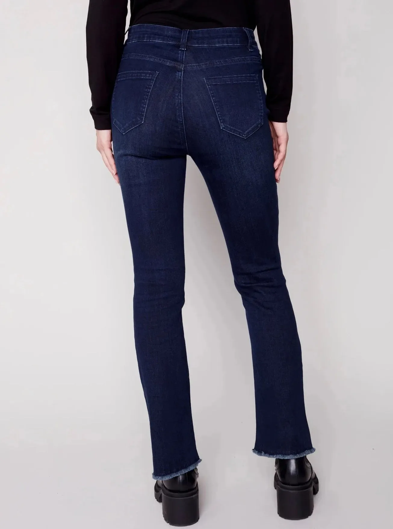 Assymetrical Hem Bootcut Pants [Blue Black-C5429]