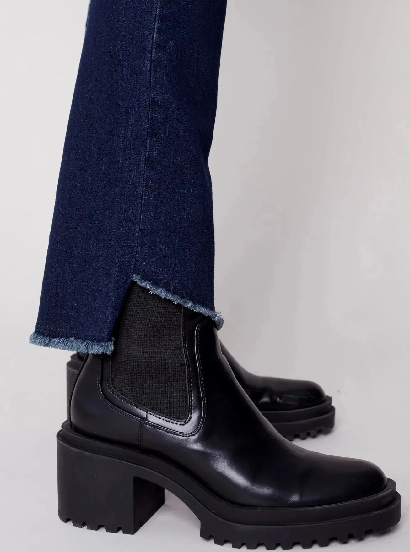 Assymetrical Hem Bootcut Pants [Blue Black-C5429]