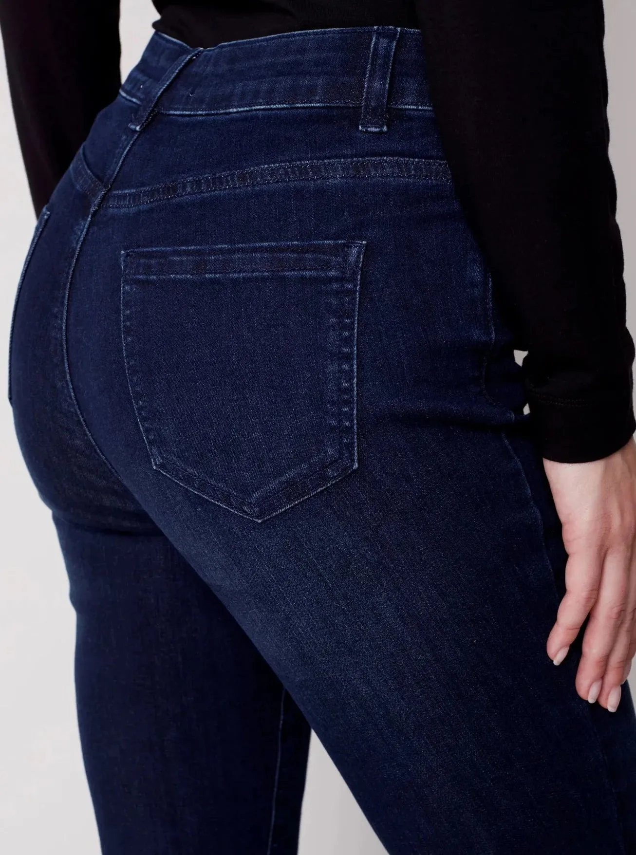 Assymetrical Hem Bootcut Pants [Blue Black-C5429]
