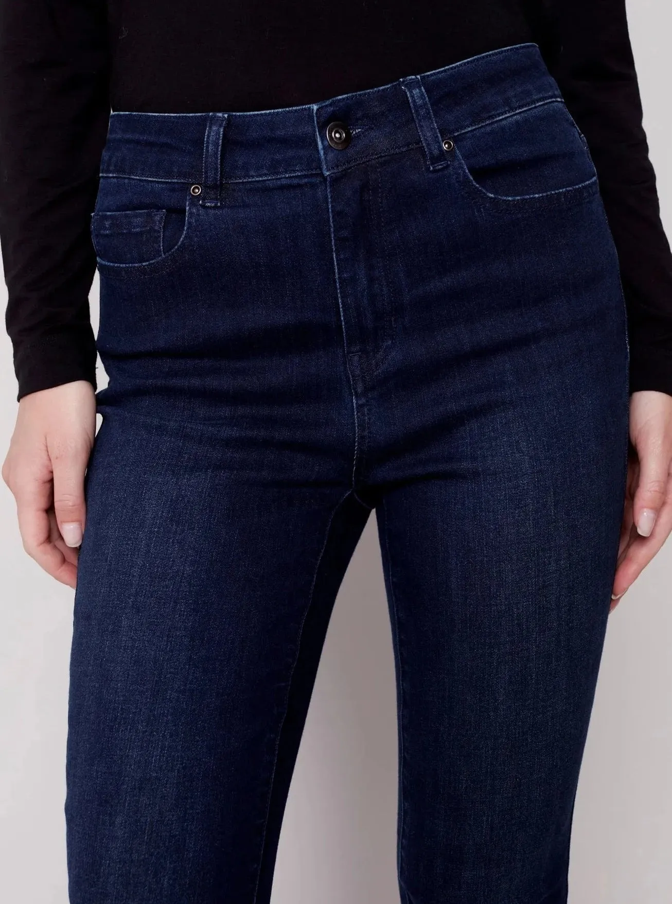 Assymetrical Hem Bootcut Pants [Blue Black-C5429]