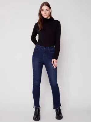 Assymetrical Hem Bootcut Pants [Blue Black-C5429]
