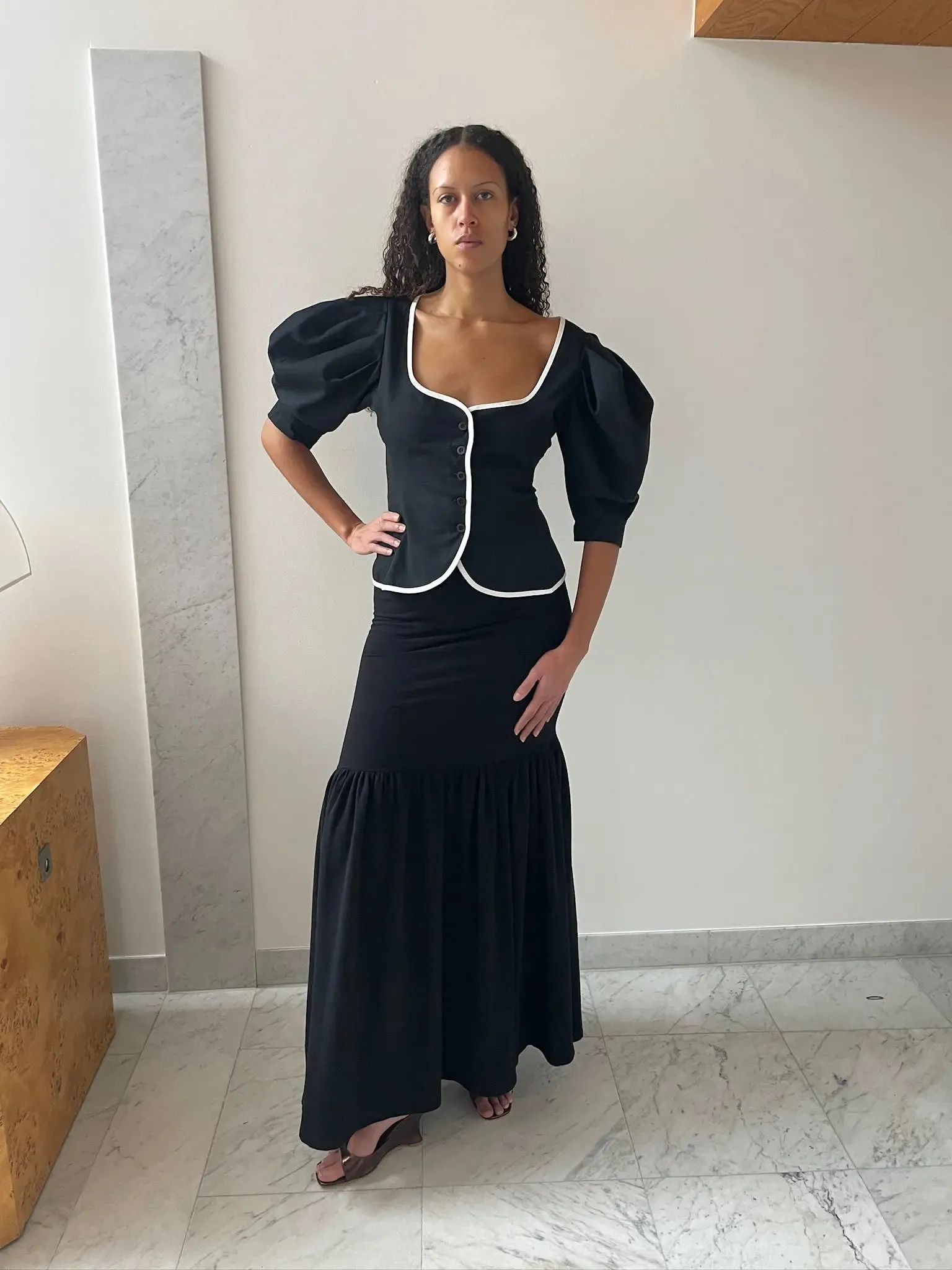 Audrey Contrast Top, Black/White