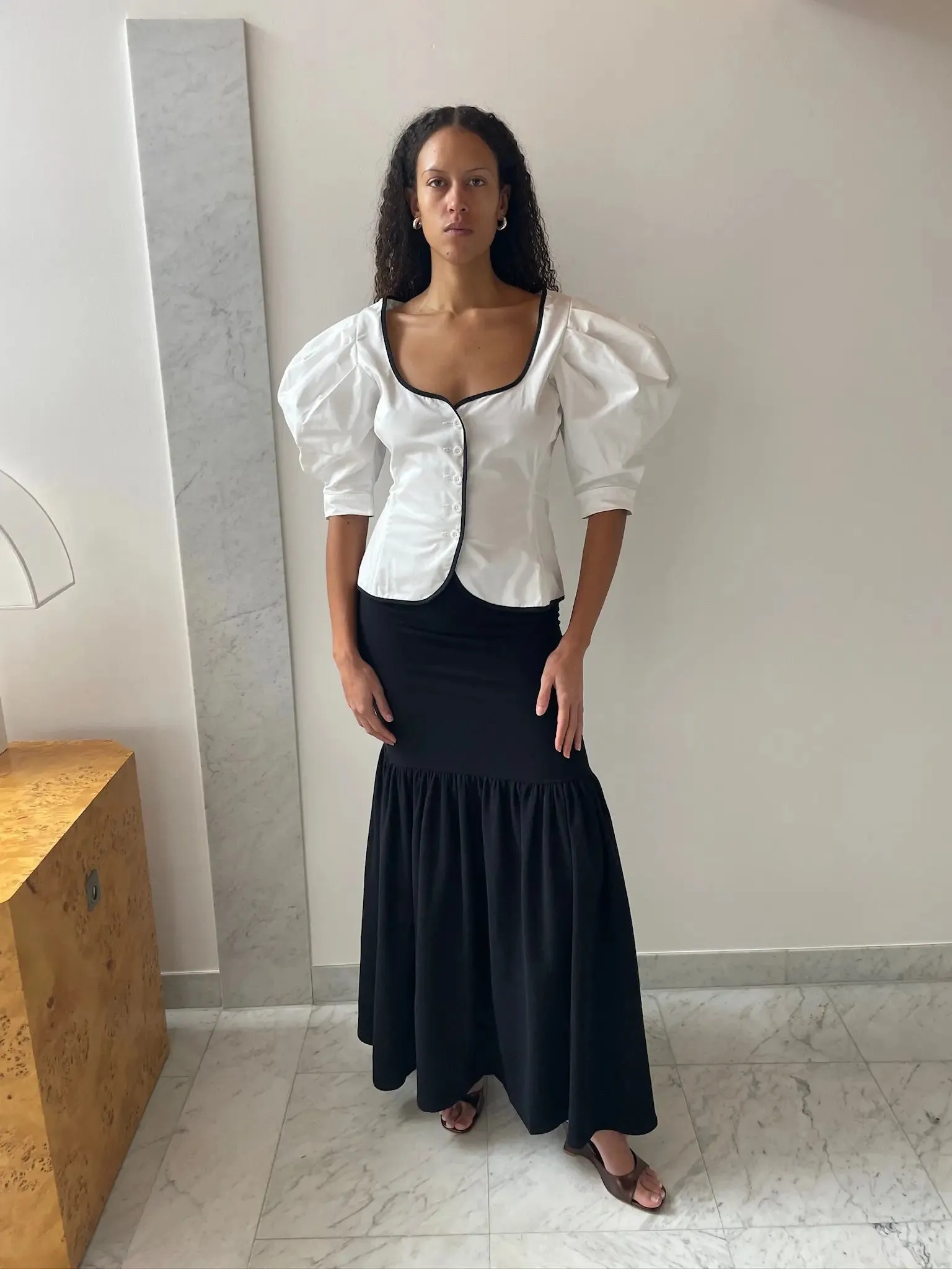 Audrey Contrast Top, White/Black