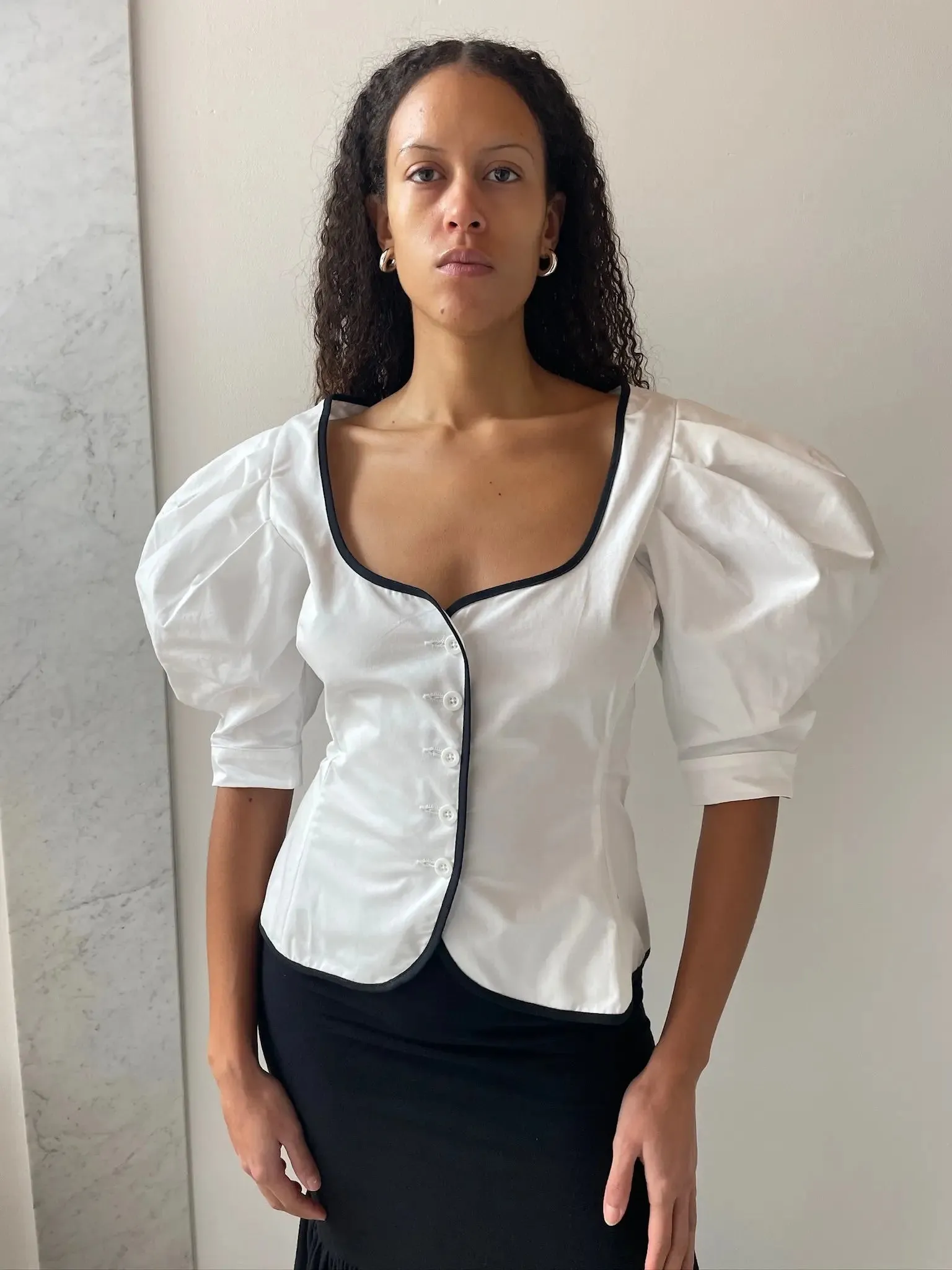 Audrey Contrast Top, White/Black