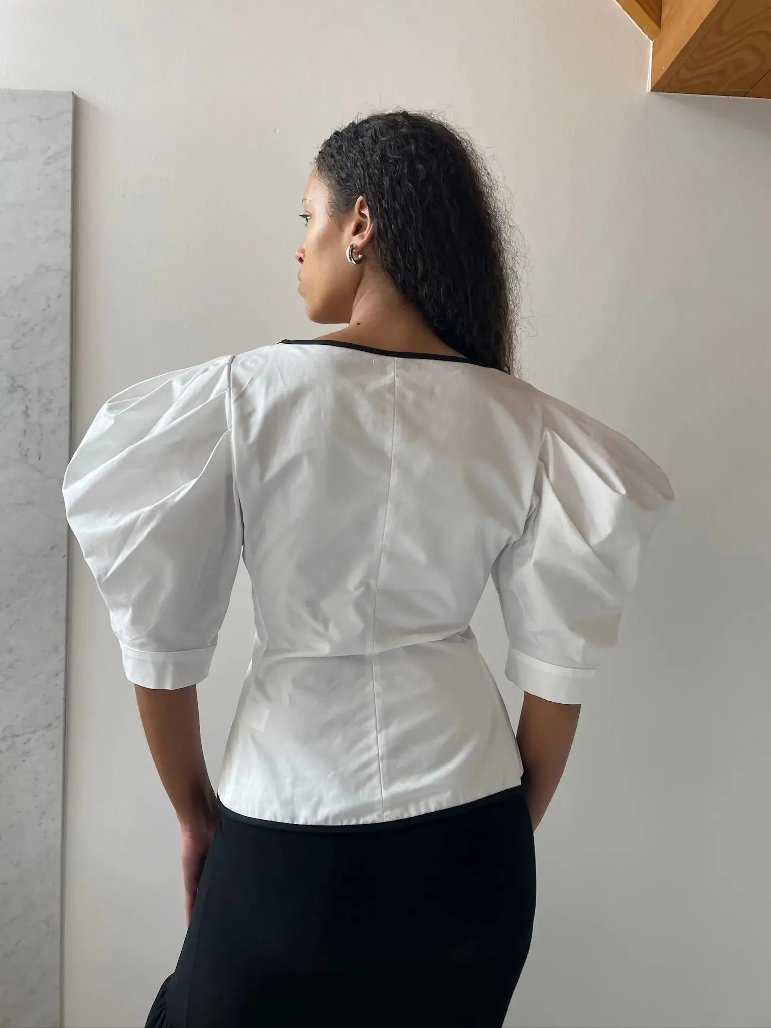 Audrey Contrast Top, White/Black