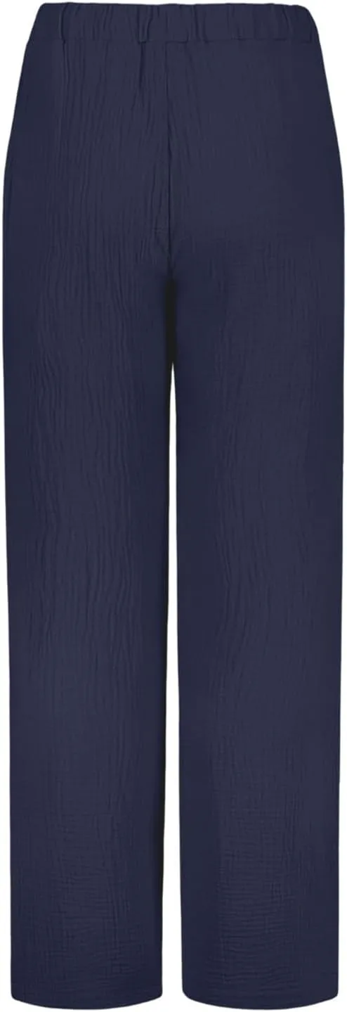 Cotton Linen Pants Women Casual Summer Pants Drawstring Wide Leg Pants with Pockets Soft Boho Petite Joggers Trendy Clothes