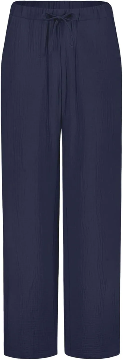 Cotton Linen Pants Women Casual Summer Pants Drawstring Wide Leg Pants with Pockets Soft Boho Petite Joggers Trendy Clothes