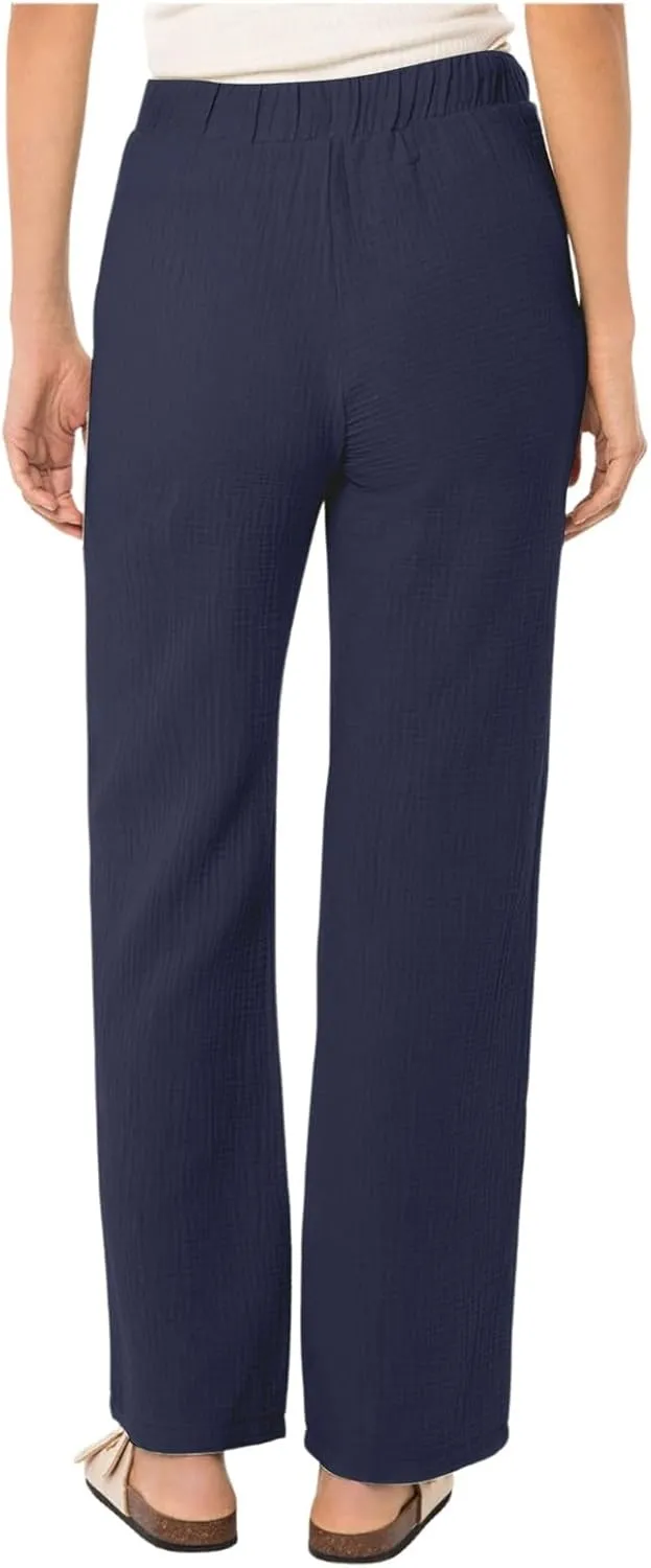 Cotton Linen Pants Women Casual Summer Pants Drawstring Wide Leg Pants with Pockets Soft Boho Petite Joggers Trendy Clothes