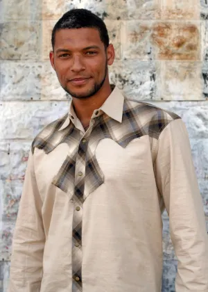 Cowboy Shirt - LAST CHANCE!  - SIZE SMALL - Beige w/ Plaid