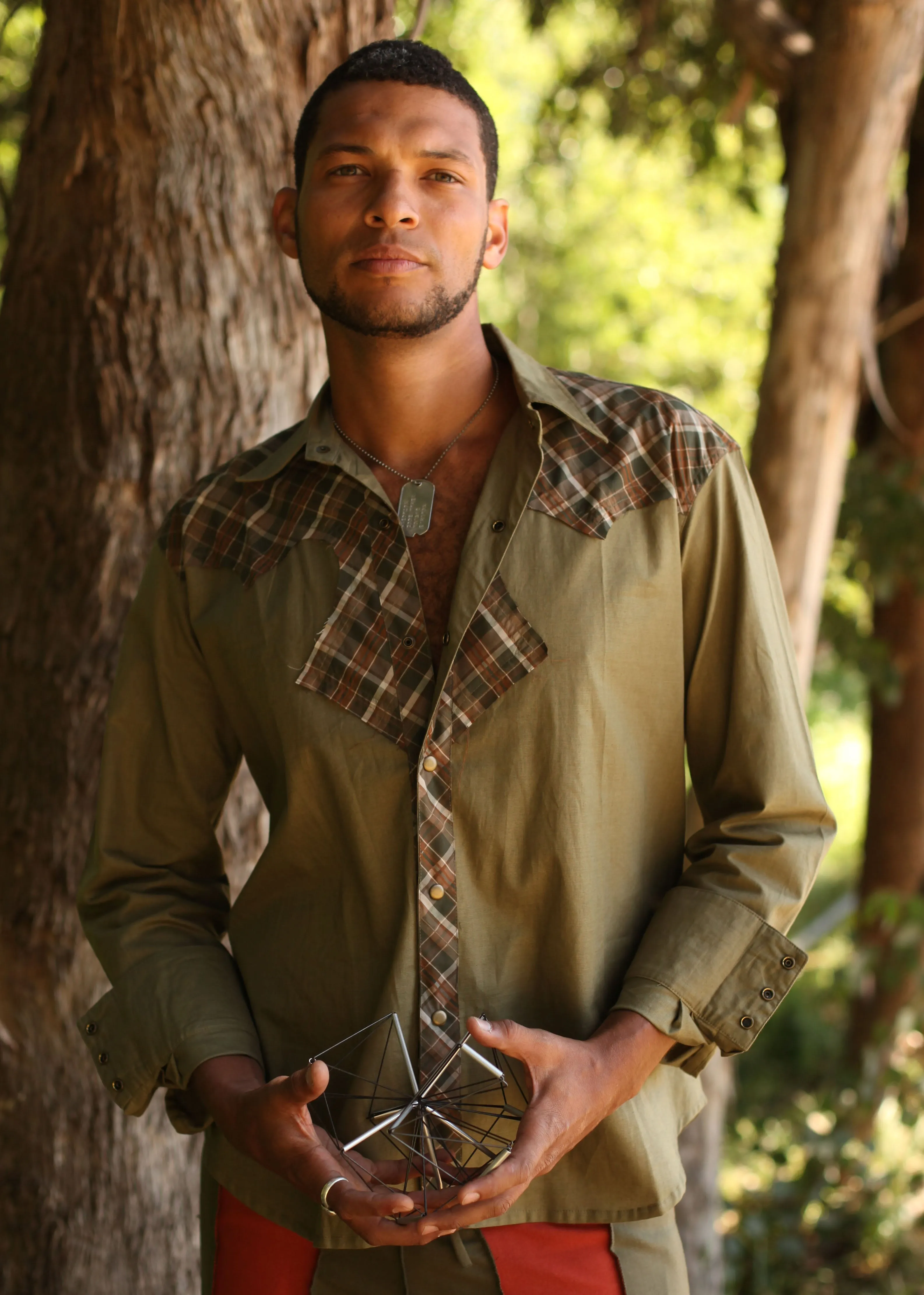 Cowboy Shirt - Olive w/Plaid - LAST CHANCE!