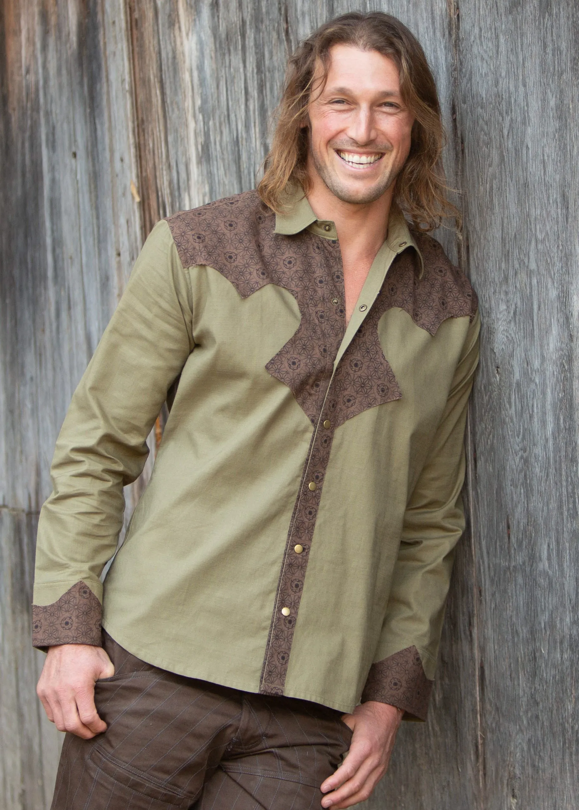 Cowboy Shirt - Olive/Brown Merkaba