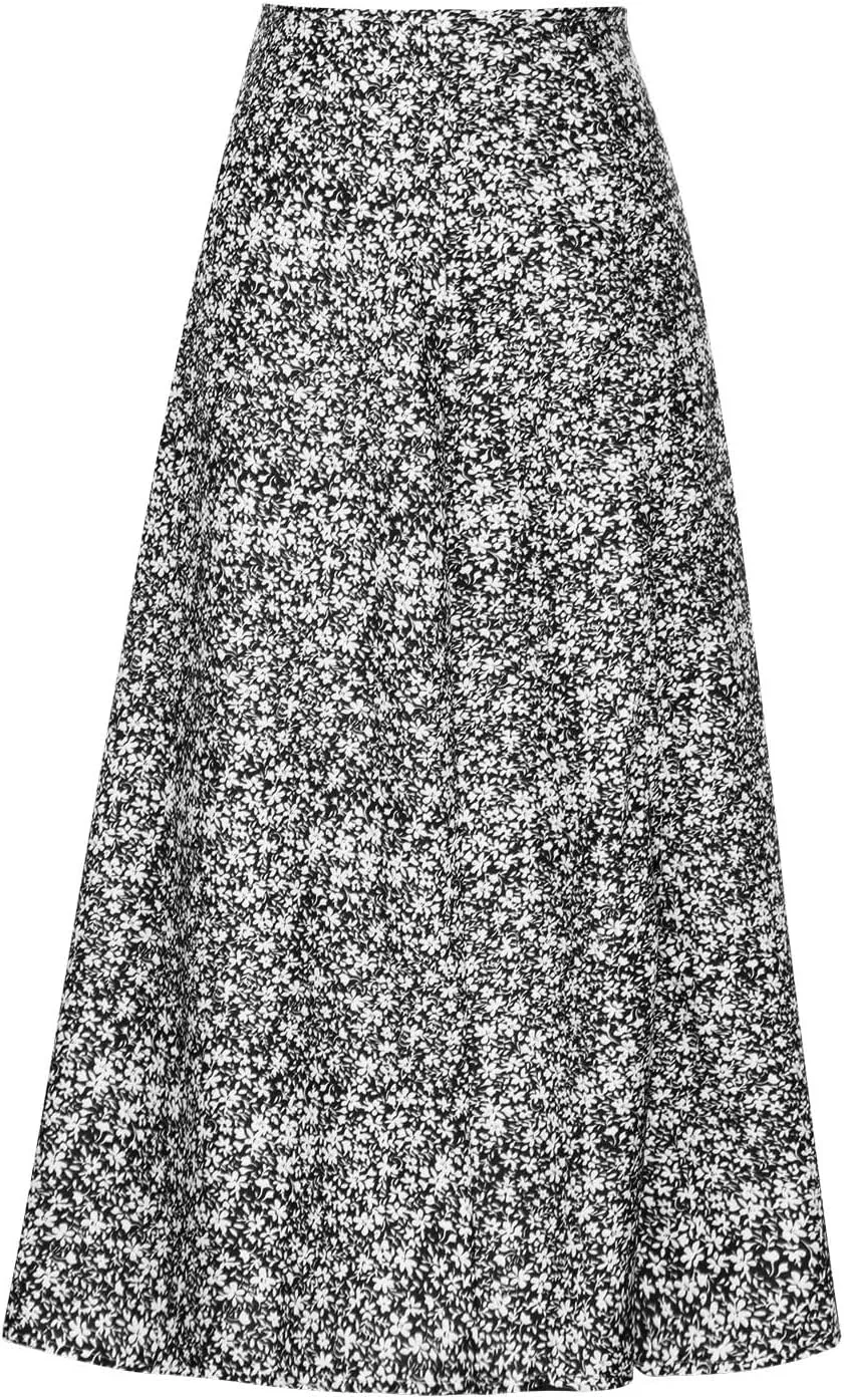 Floral Skirts Women Summer Boho Skirts Elastic High Waist Vacation Skirts Side Split Beach Skirts Casual Flowy Skirt