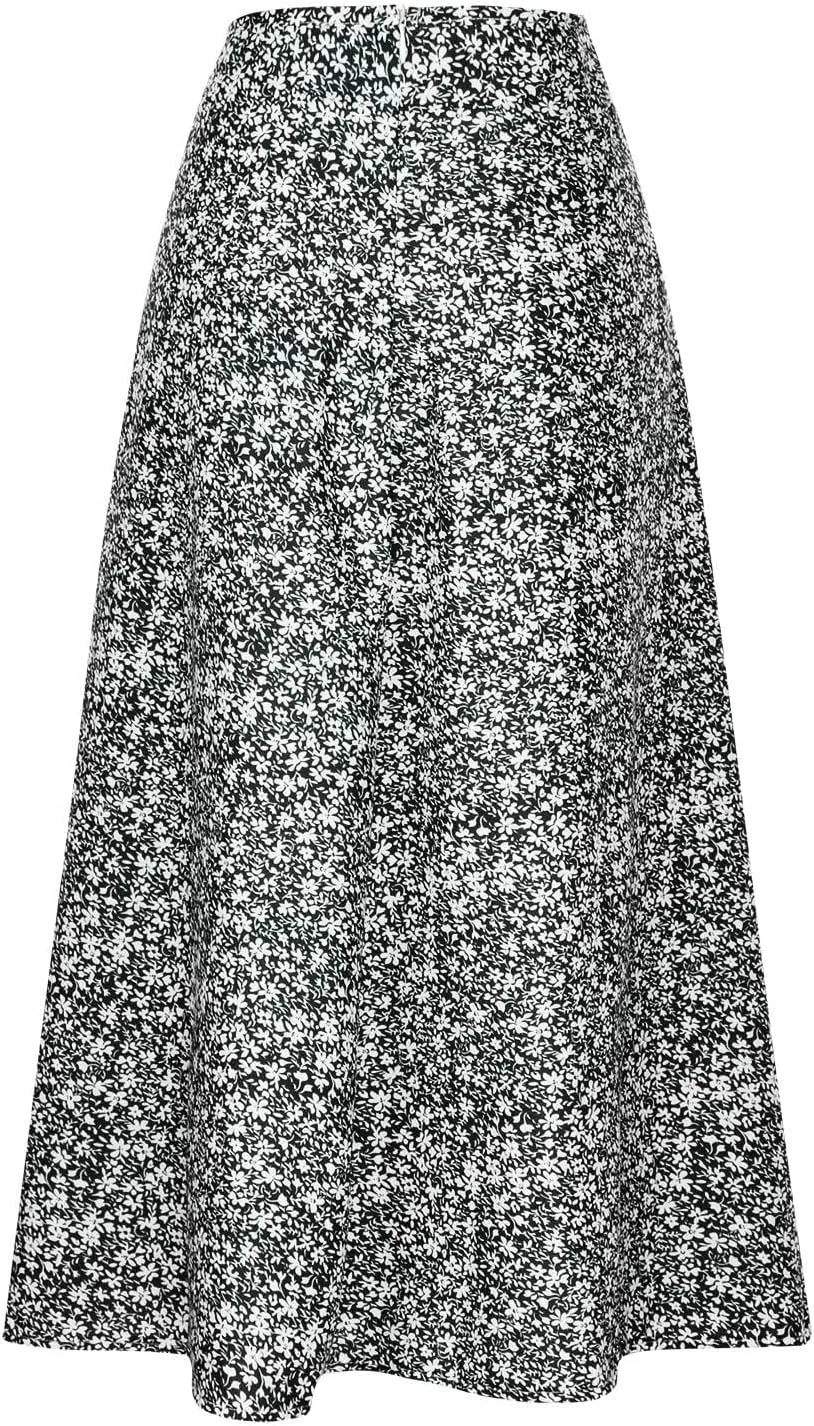 Floral Skirts Women Summer Boho Skirts Elastic High Waist Vacation Skirts Side Split Beach Skirts Casual Flowy Skirt