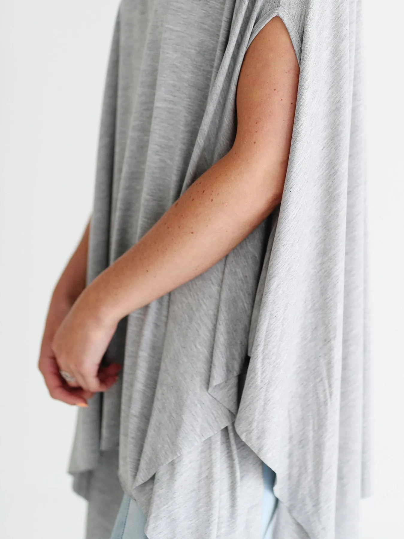 Heather Gray Dlmn Handkerchief Poncho Top