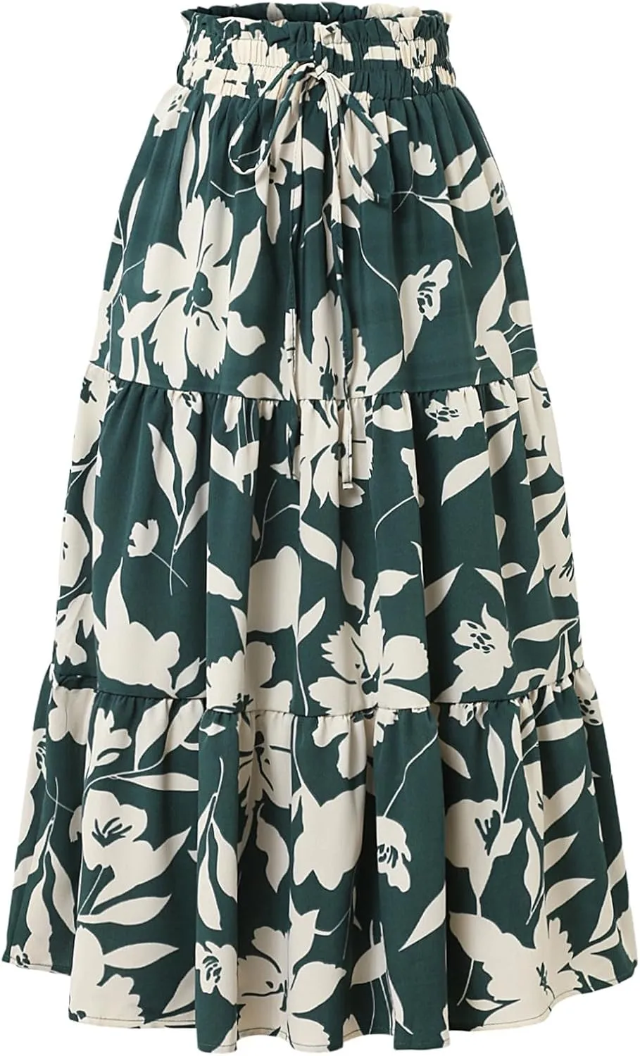 IDEALSANXUN Floral Skirts for Women Trendy Spring Summer Flowy A Line Elastic High Waisted Tiered Flower Boho Midi Skirt