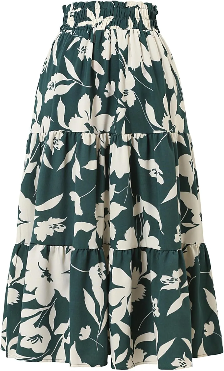 IDEALSANXUN Floral Skirts for Women Trendy Spring Summer Flowy A Line Elastic High Waisted Tiered Flower Boho Midi Skirt