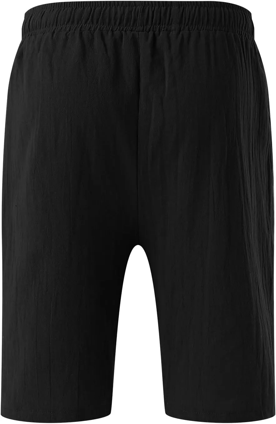 Linen Shorts for Men 11 Inch 3D Coconut Tree Printed Beach Trendy Shorts White Linen Shorts Men Big and Tall Mens