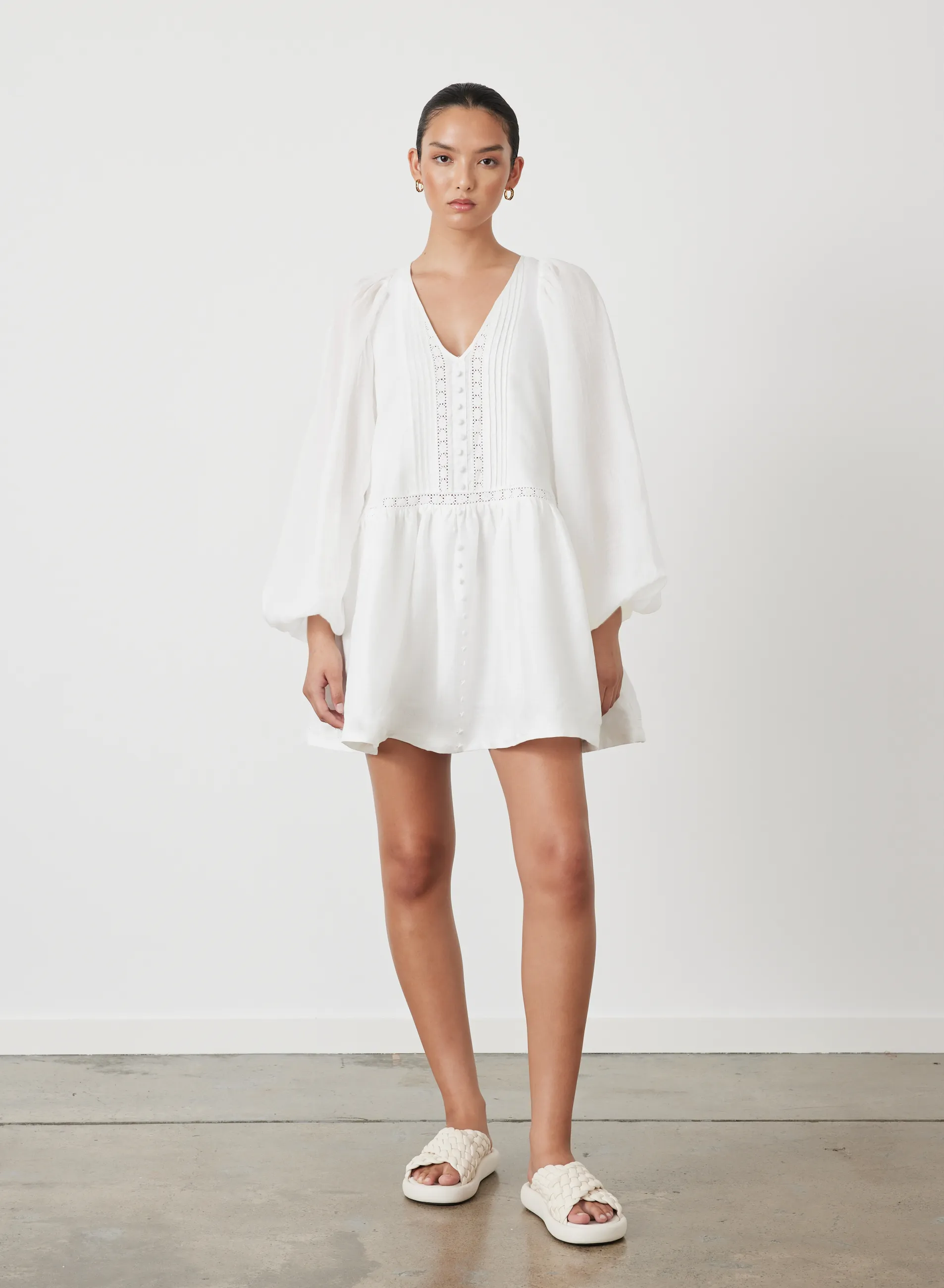Lola Linen Organic Cotton Mini Smock Dress | Cream