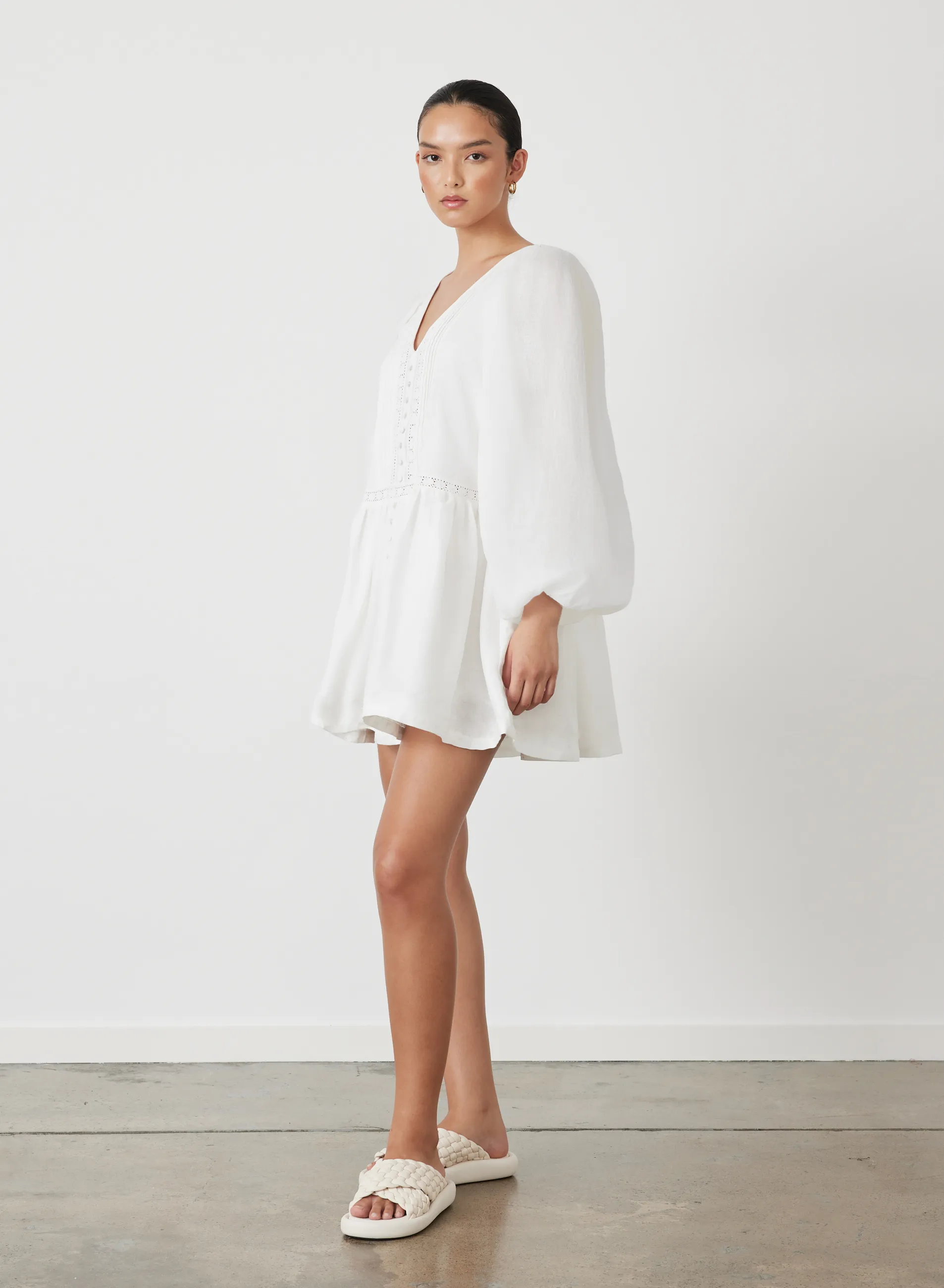 Lola Linen Organic Cotton Mini Smock Dress | Cream