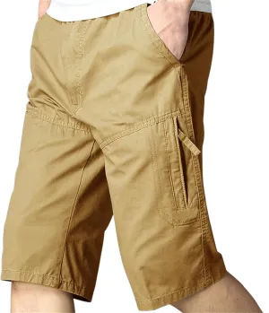 Mens Classic Solid Cargo Shorts Straight Leg Slim Fit Elastic Waist Pockets for Summer Work Casual