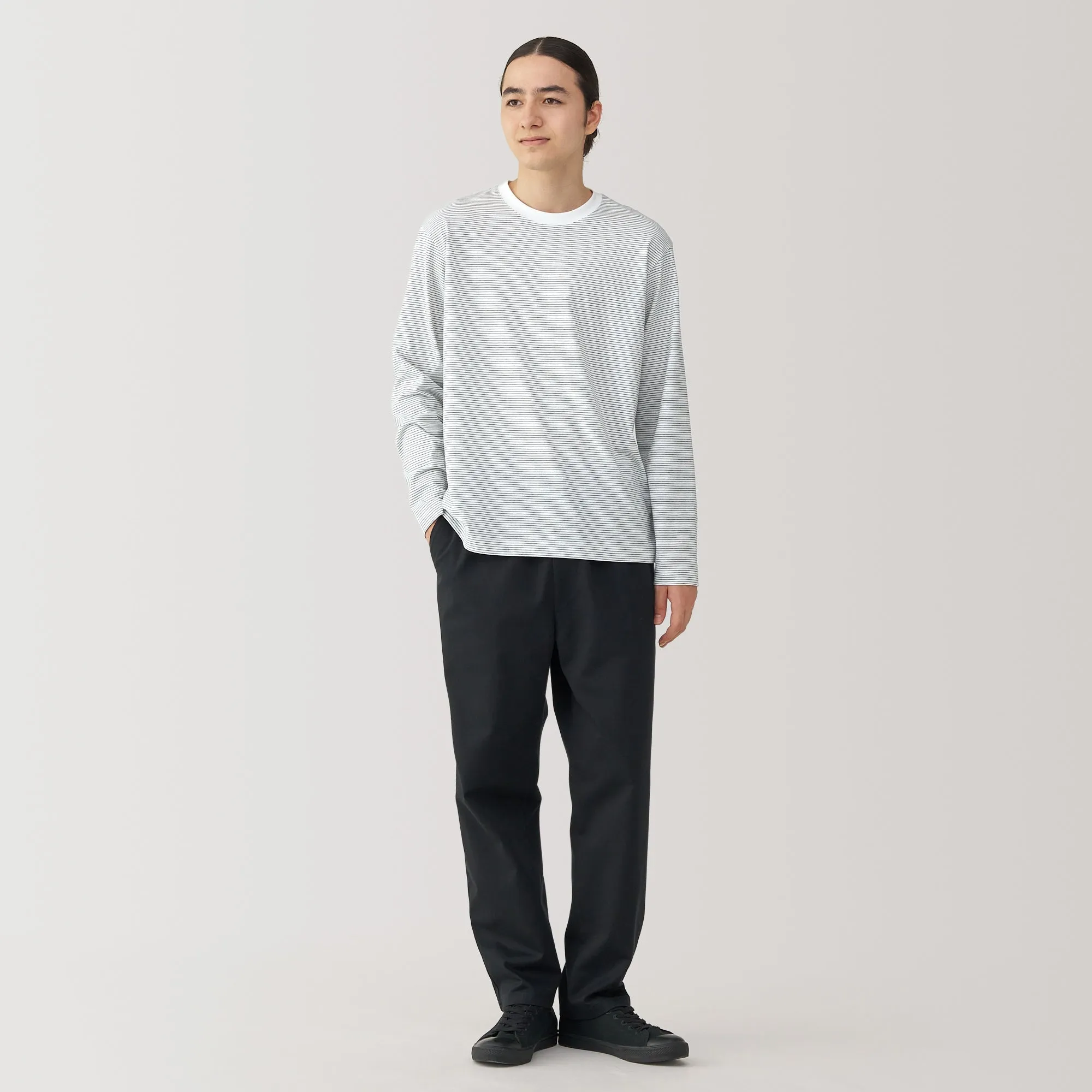 Men's Jersey Crew Neck Long Sleeve Striped T-Shirt