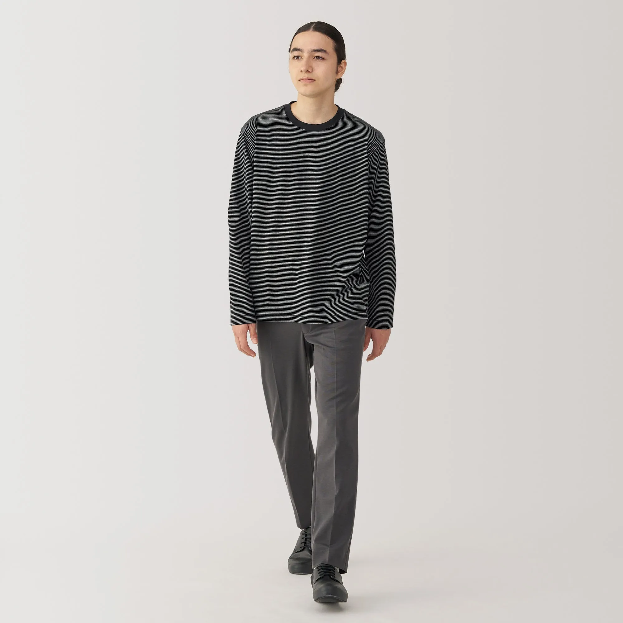 Men's Jersey Crew Neck Long Sleeve Striped T-Shirt