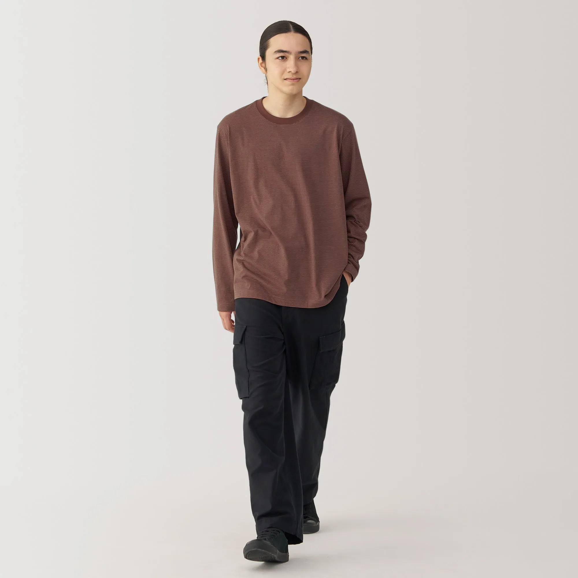 Men's Jersey Crew Neck Long Sleeve Striped T-Shirt