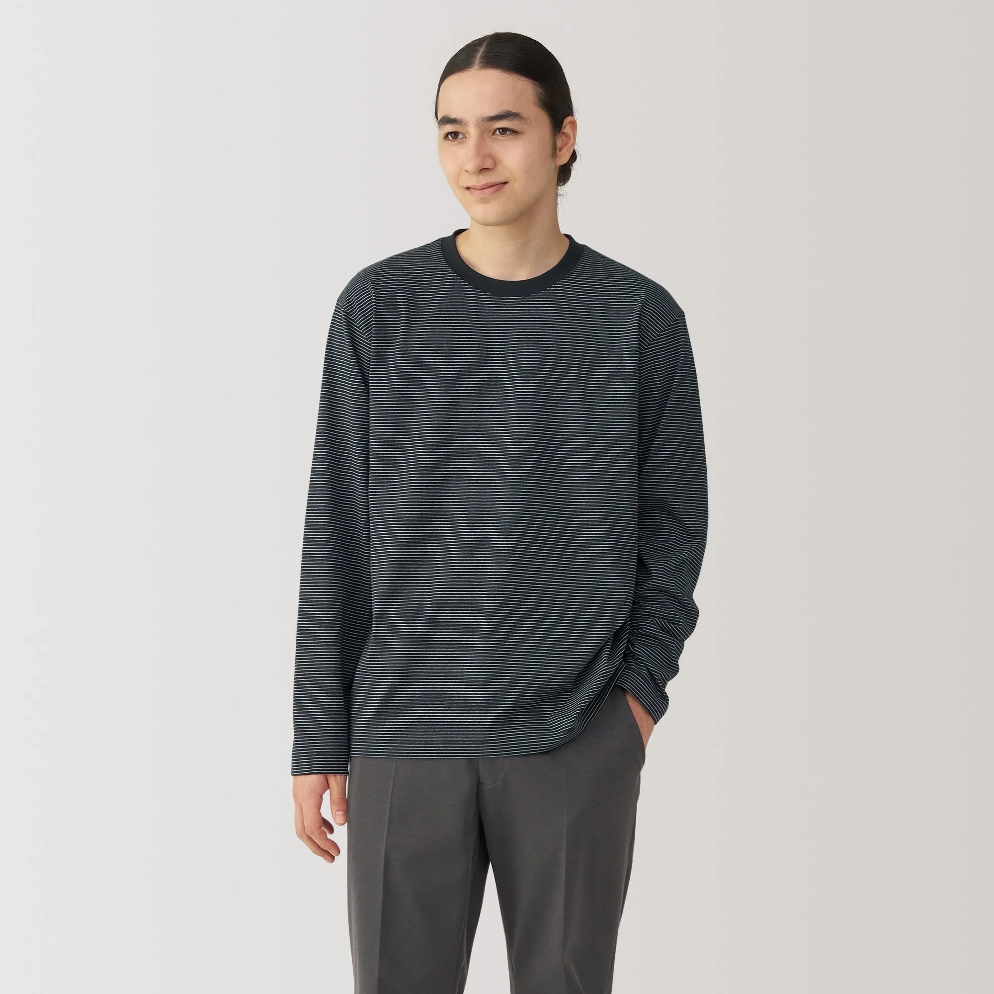 Men's Jersey Crew Neck Long Sleeve Striped T-Shirt