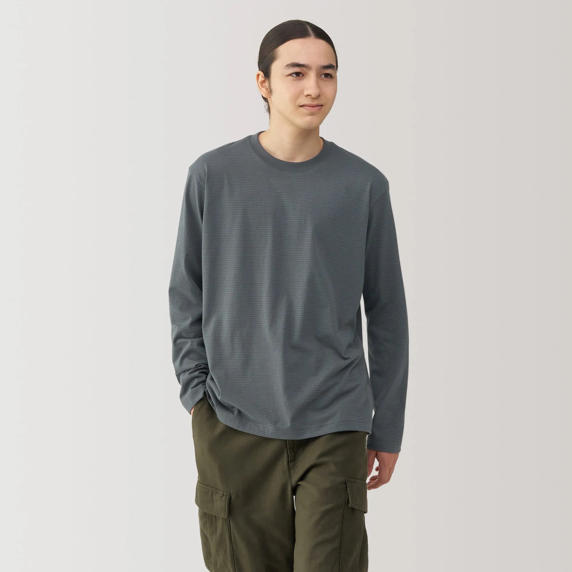 Men's Jersey Crew Neck Long Sleeve Striped T-Shirt