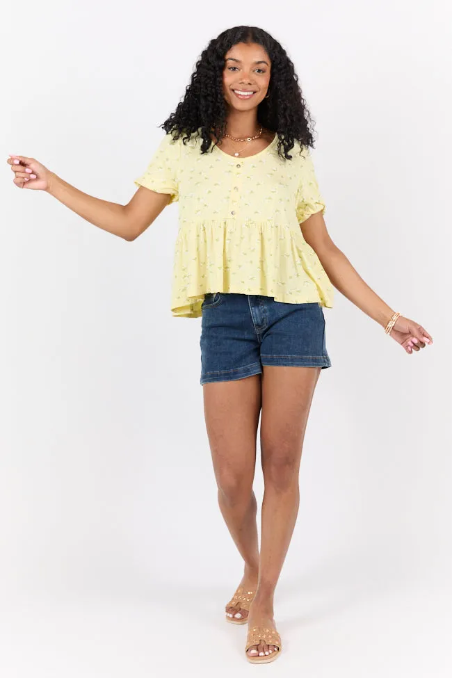 Peplum Gardens Yellow Floral Knit Henley Tee