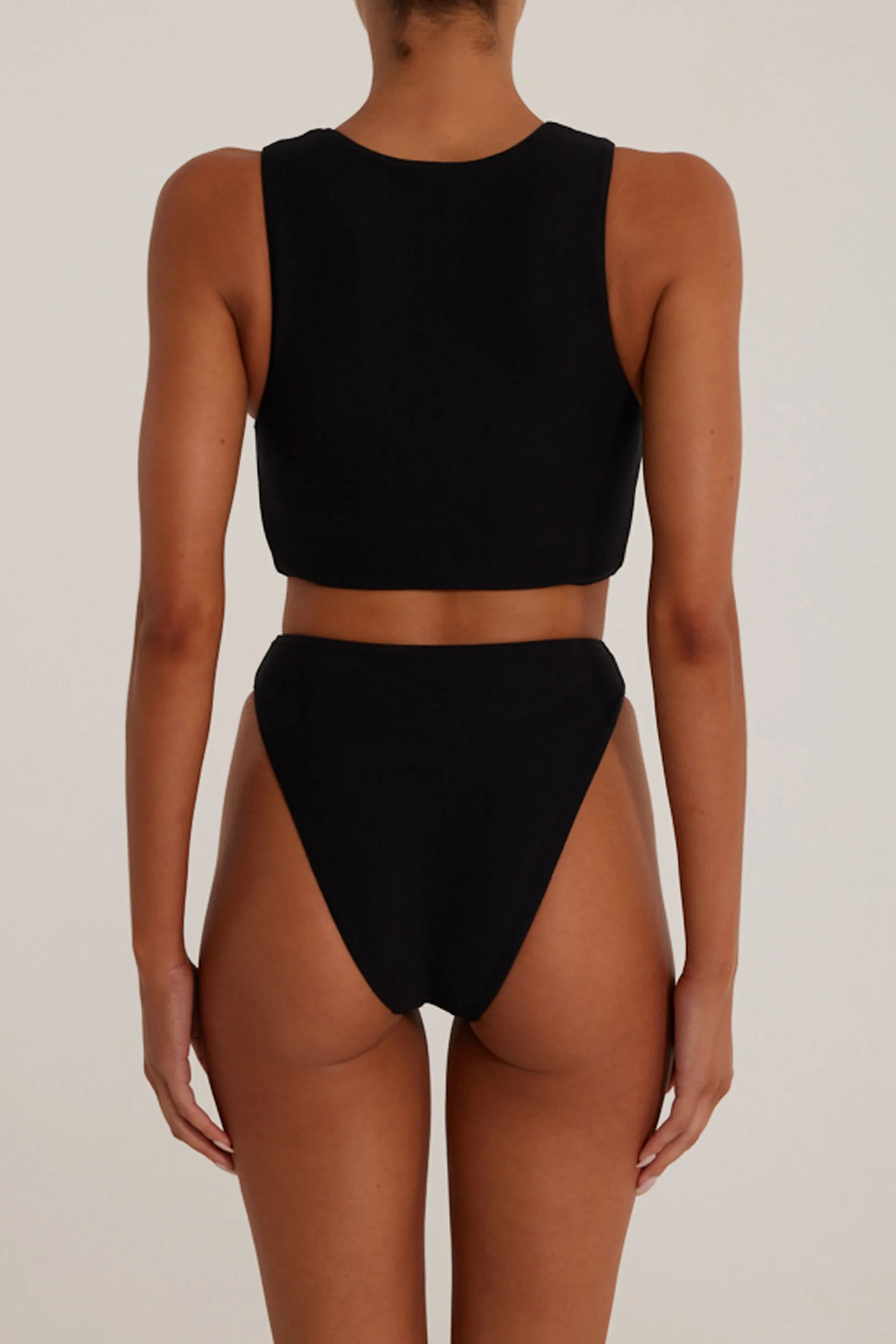 Rosette Tank Top (Faux Suede Black/Cream)
