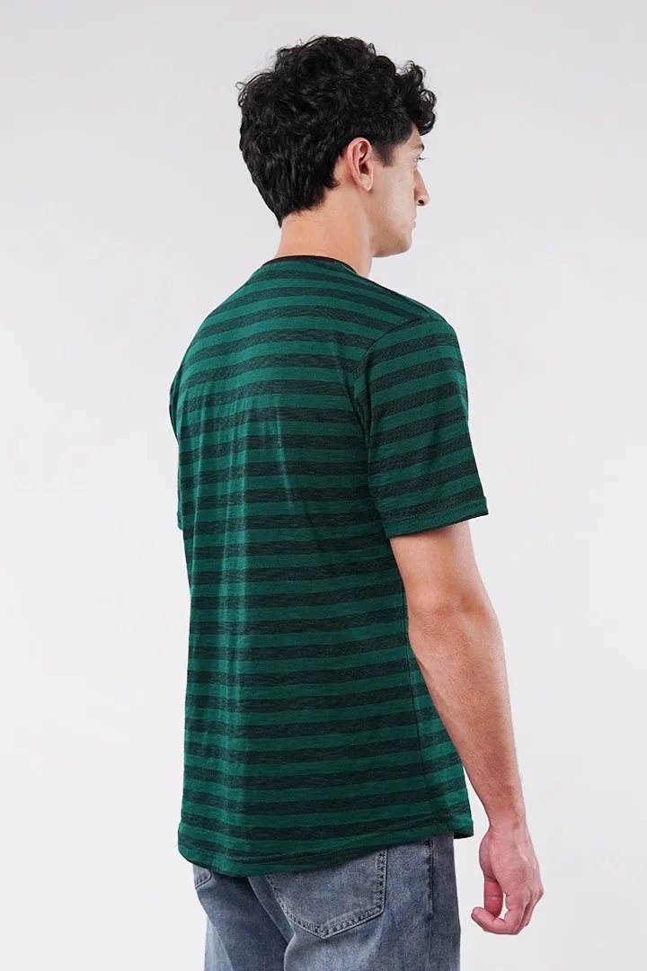 Striped Curved Hem T-Shirt - Green