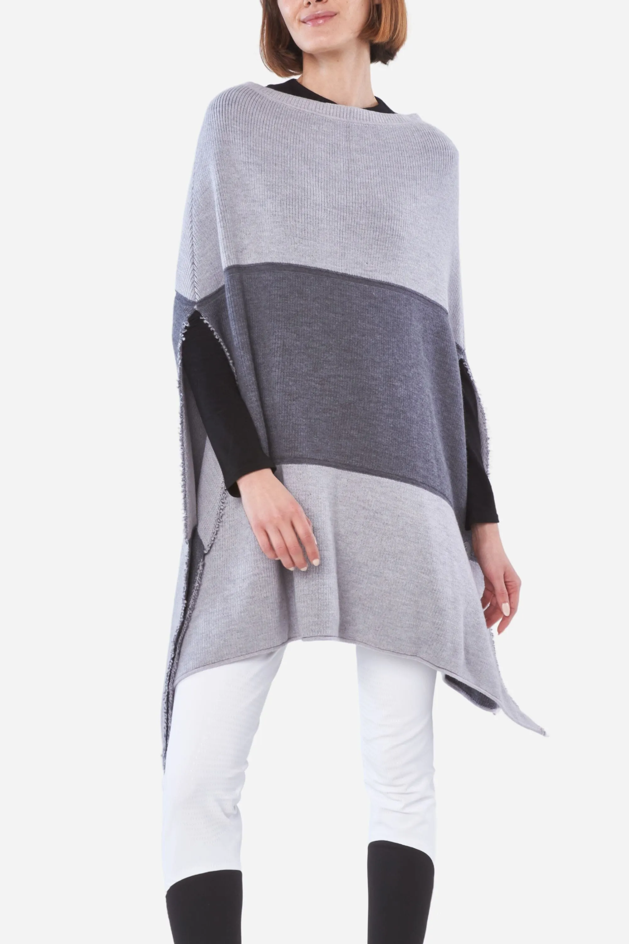 The Eddie Poncho - Charcoal and Heather Grey Colorblock
