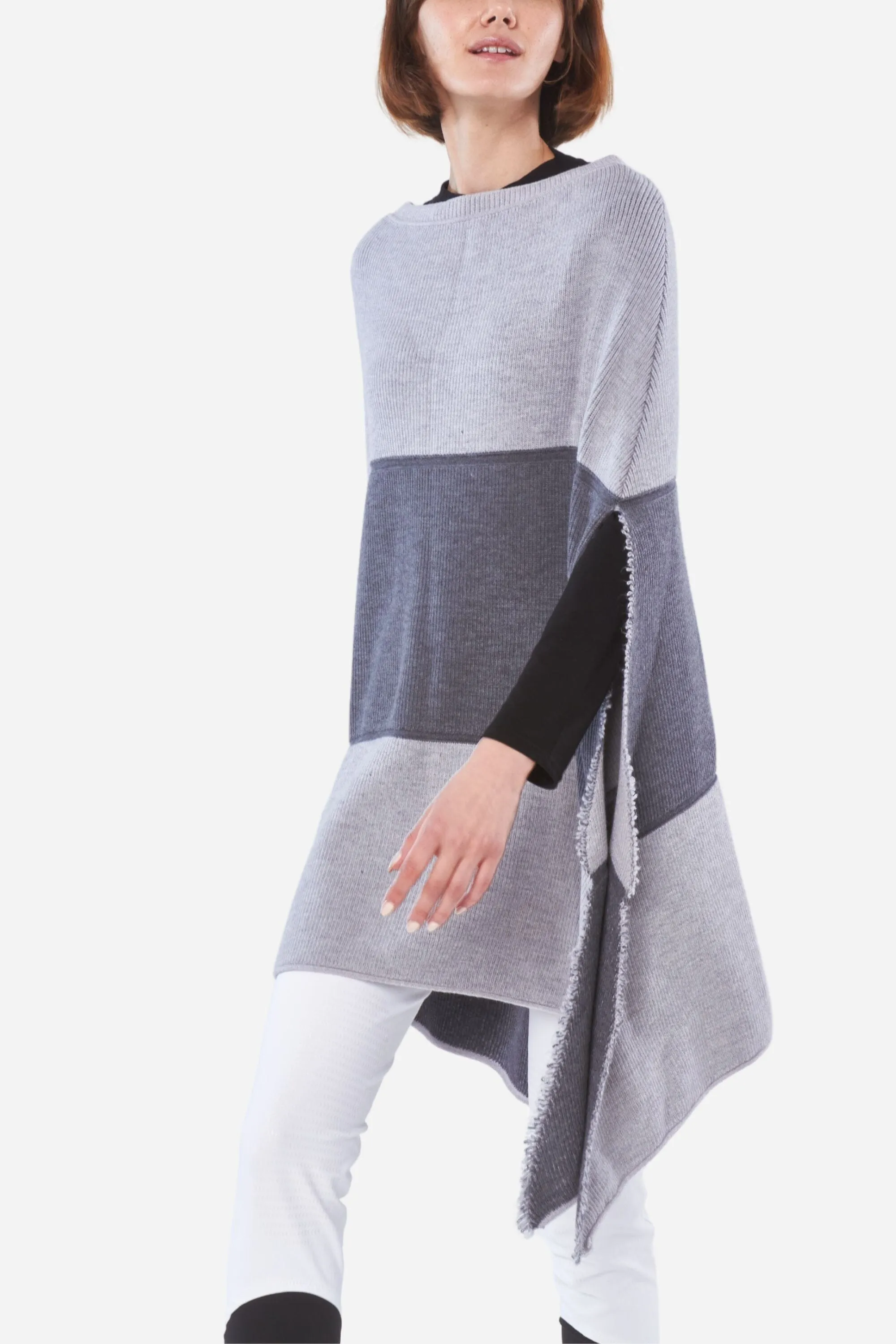 The Eddie Poncho - Charcoal and Heather Grey Colorblock