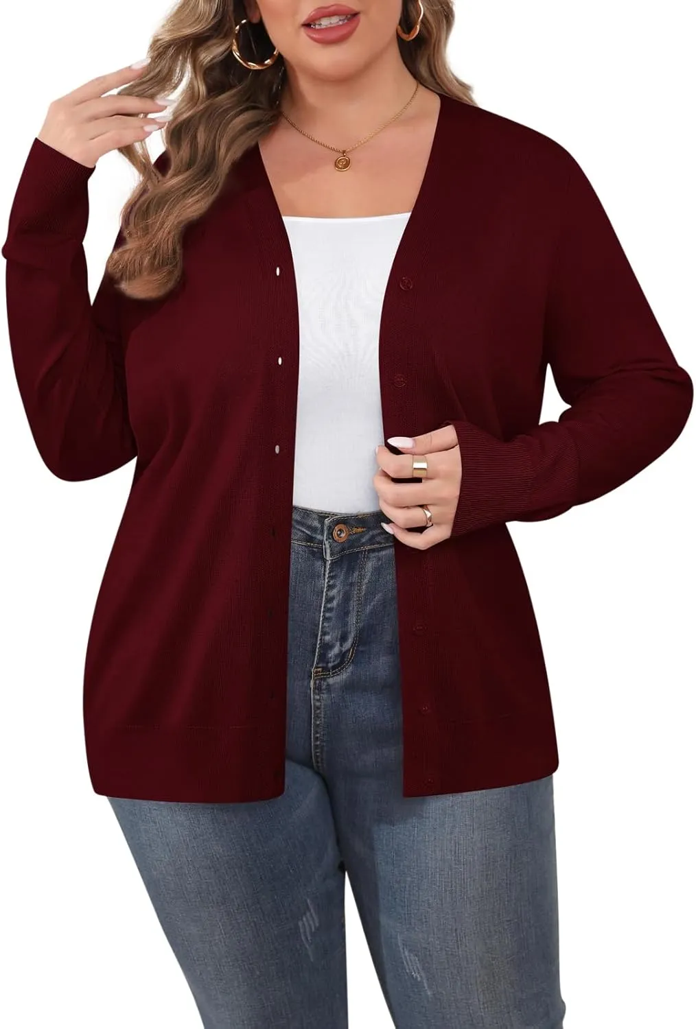 TIANZHU Cardigan Sweaters for Women Plus Size Open Front Long Sleeve V Neck Button Comfy Lightweight Cardigan Casual Coat