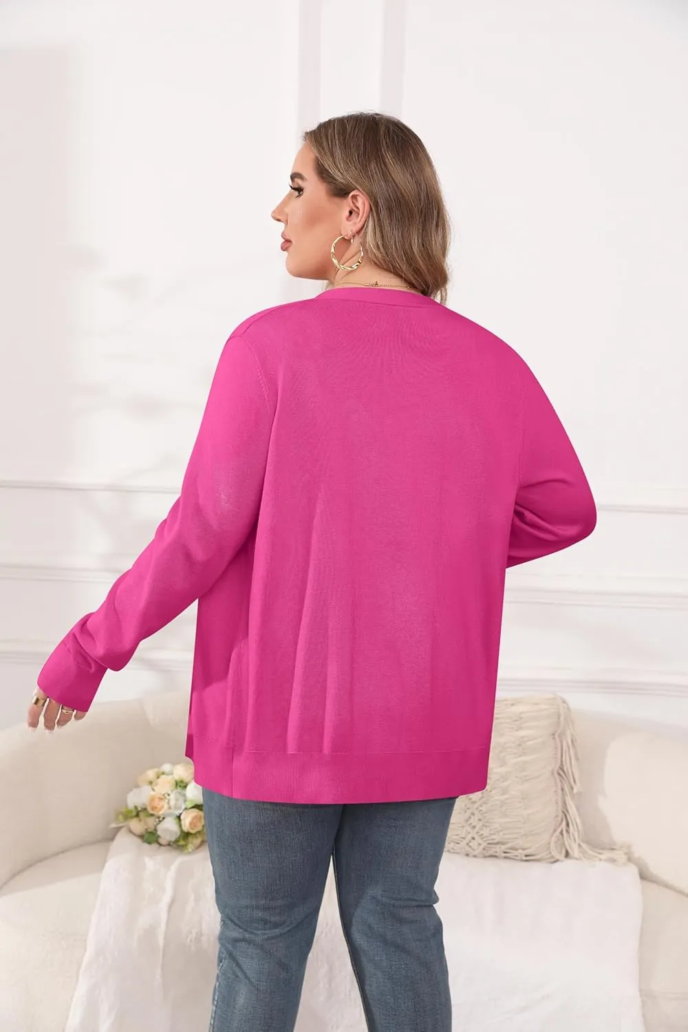 TIANZHU Cardigan Sweaters for Women Plus Size Open Front Long Sleeve V Neck Button Comfy Lightweight Cardigan Casual Coat