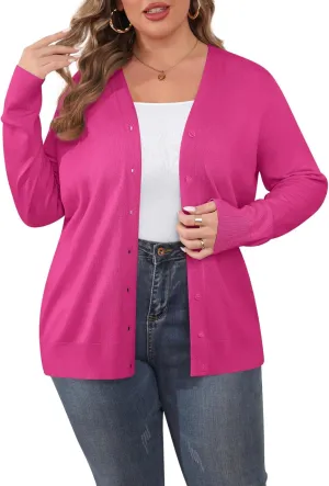 TIANZHU Cardigan Sweaters for Women Plus Size Open Front Long Sleeve V Neck Button Comfy Lightweight Cardigan Casual Coat