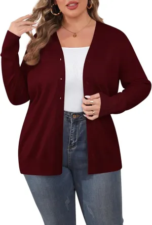 TIANZHU Cardigan Sweaters for Women Plus Size Open Front Long Sleeve V Neck Button Comfy Lightweight Cardigan Casual Coat