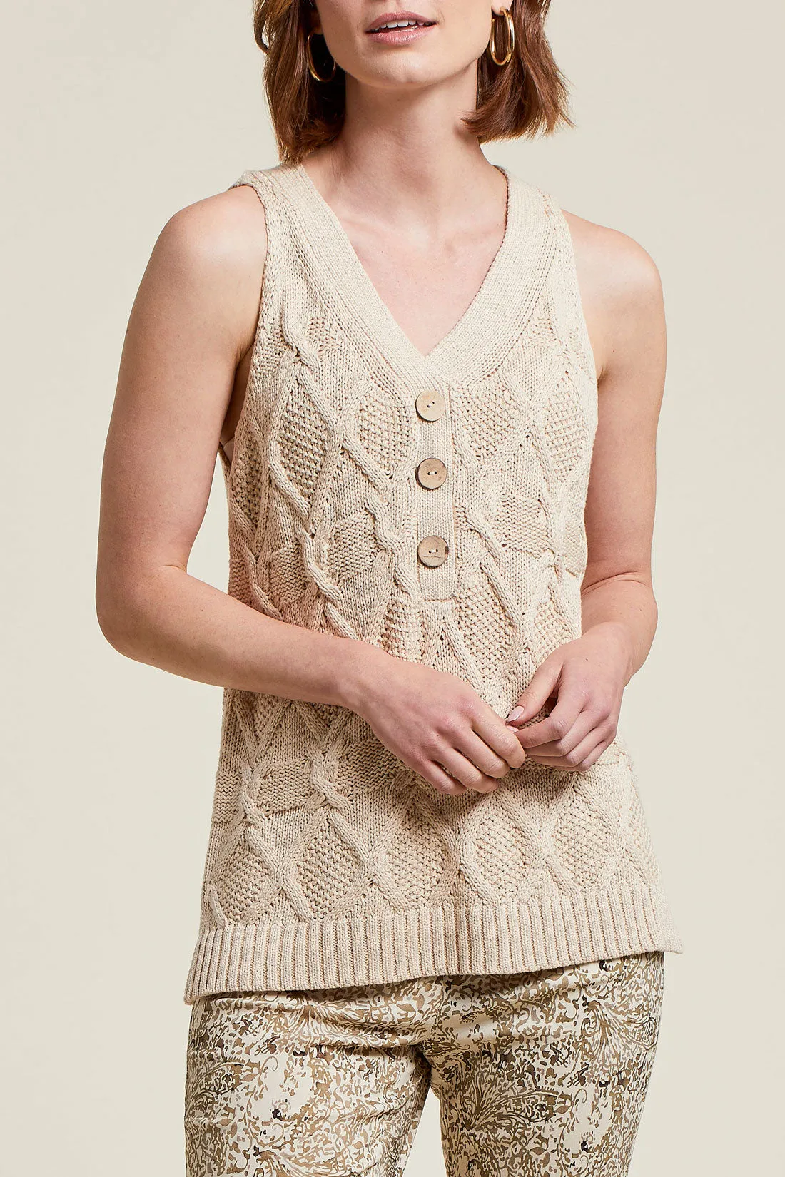 TR1255o Sleeve Less V-Neck Knit Sweater