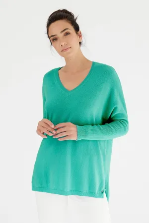 V-Neck Boyfriend Sweater  Turquoise