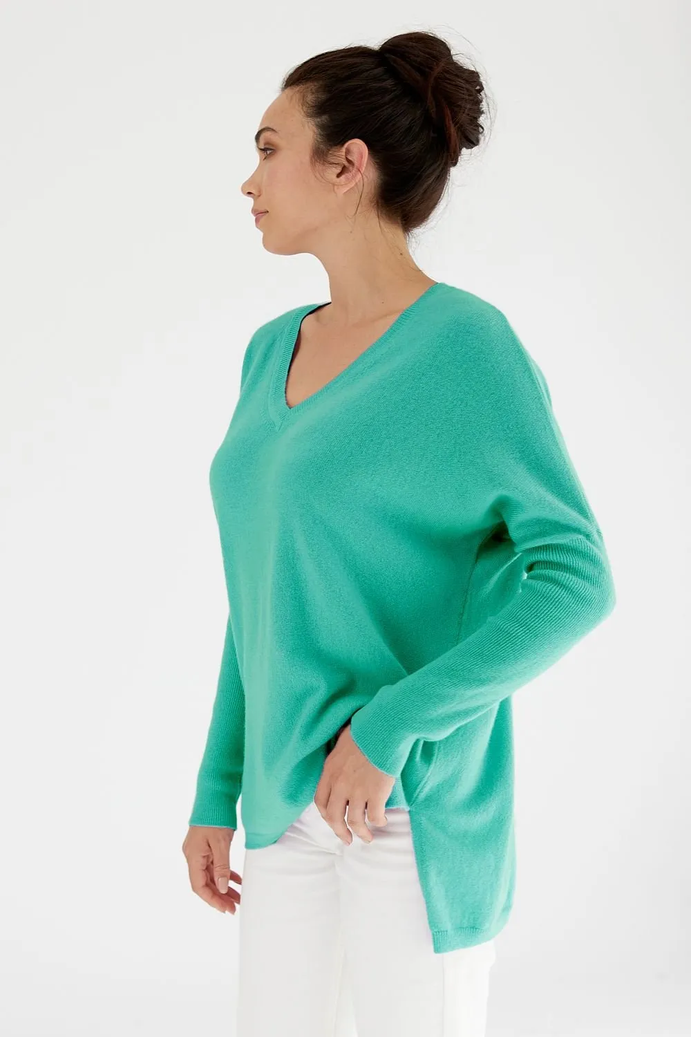 V-Neck Boyfriend Sweater  Turquoise