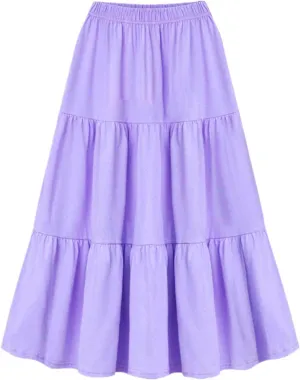 Womens Fashion 2024 Spring Summer Boho Elastic Long Skirts High Waist Pleated A Line Tiered Swing Midi Skirt