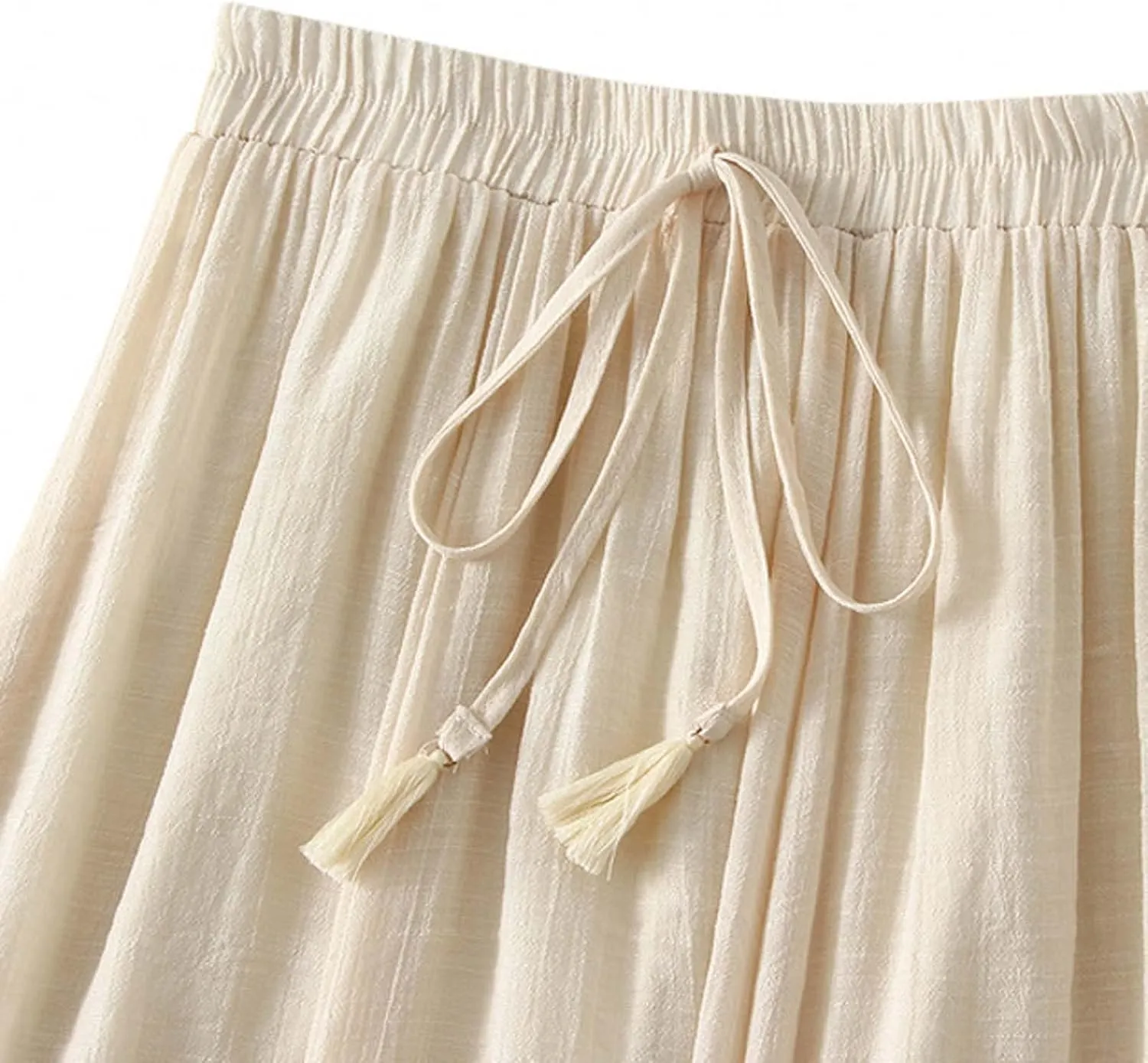 Womens Hot Drawstring Midi Skirt 2024 Summer Cotton Linen Skirts Casual High Waist Swing Skirt Beach Vacation Outfits