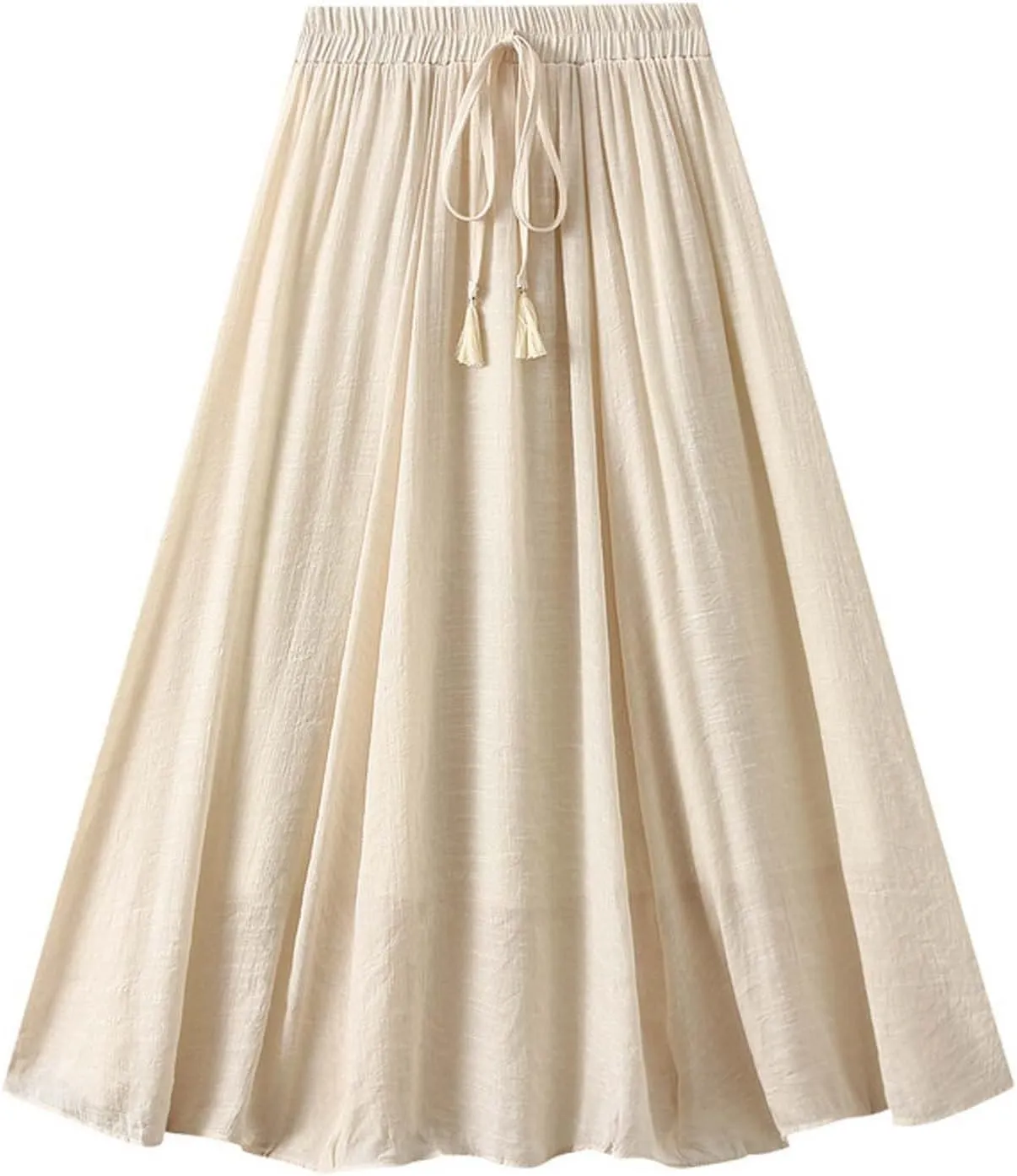 Womens Hot Drawstring Midi Skirt 2024 Summer Cotton Linen Skirts Casual High Waist Swing Skirt Beach Vacation Outfits