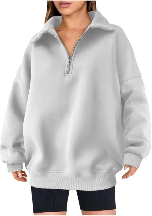 Women's Oversized Quarter Half Zip Hoodies Sweatshirt,2024 Winter V Neck Long Sleeve Pullover Tunic Trendy Clothes