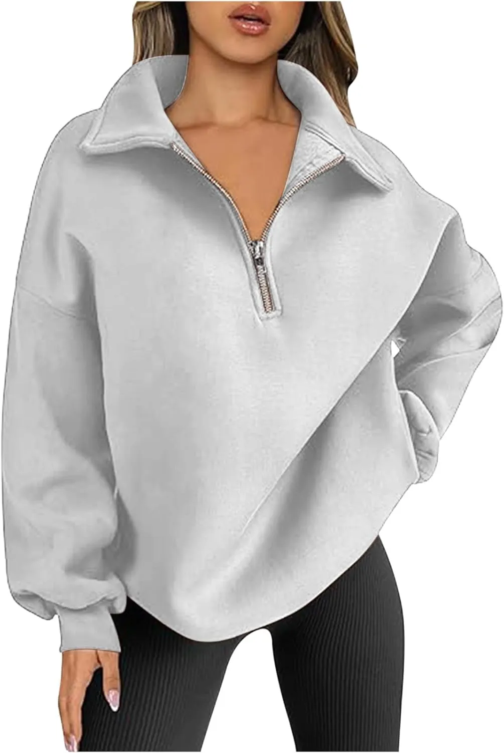 Women's Oversized Quarter Half Zip Hoodies Sweatshirt,2024 Winter V Neck Long Sleeve Pullover Tunic Trendy Clothes