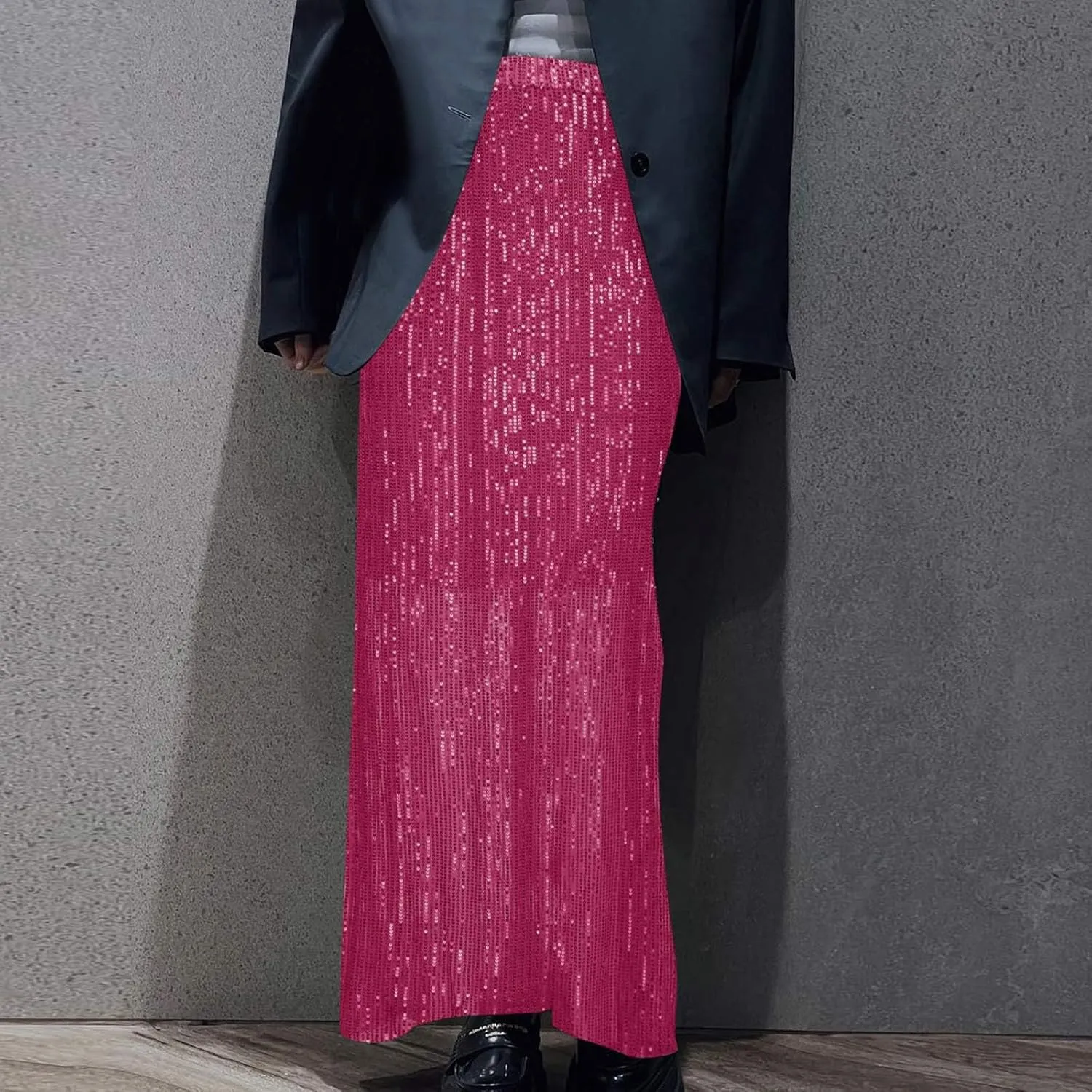 Women's Sequin Maxi Skirts Fashion Stretch High Waist Ankle Length Skirt Casual Slim Fit Long Skirts Party Outfits