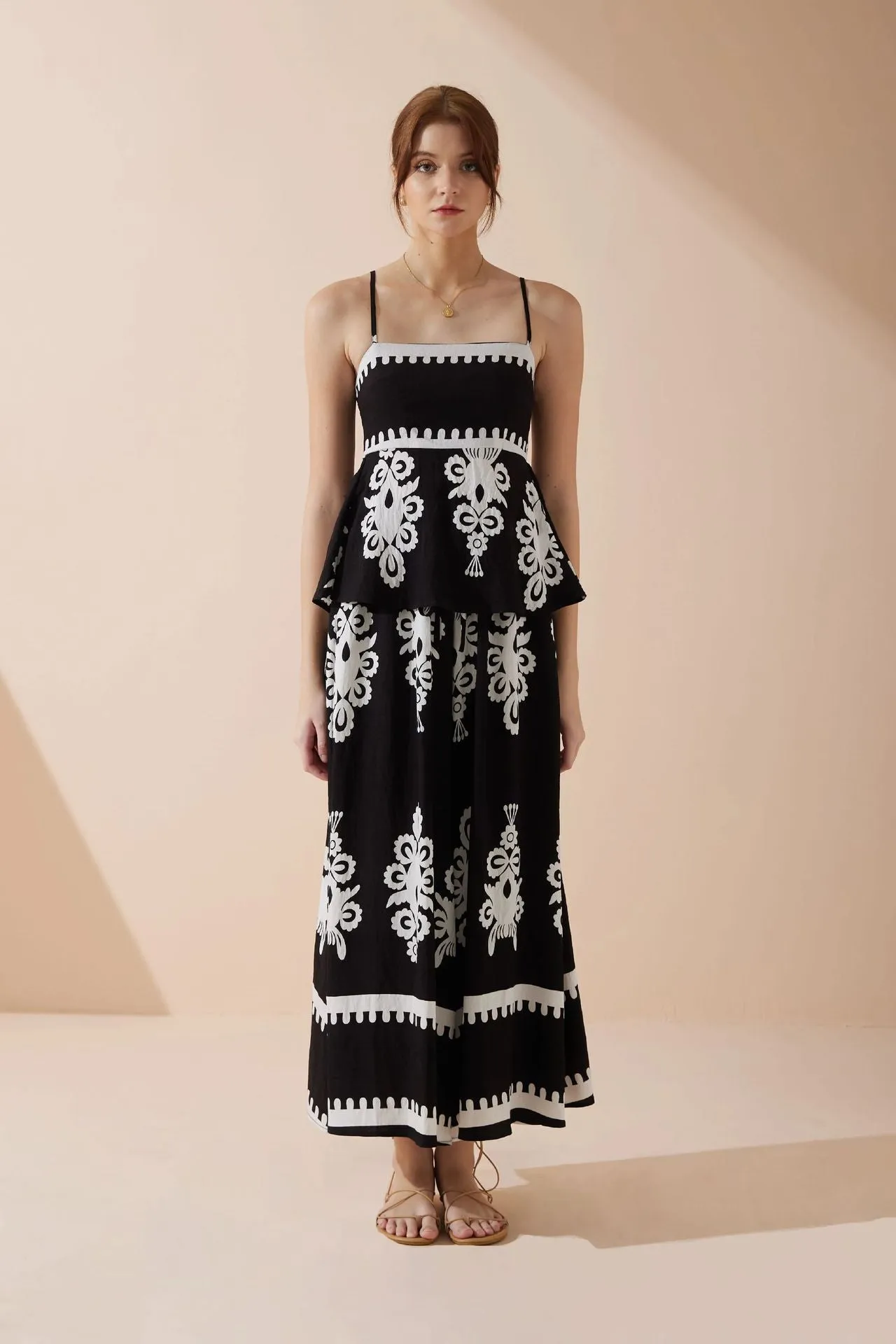 Womens Sleeveless Top and Skirt Set  Ethnic Print  Peplum Fit  Cotton Matching Outfit