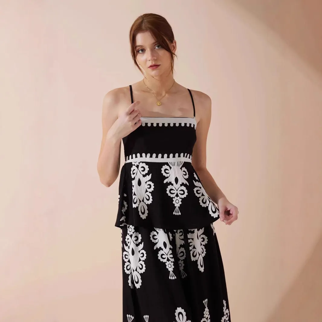 Womens Sleeveless Top and Skirt Set  Ethnic Print  Peplum Fit  Cotton Matching Outfit